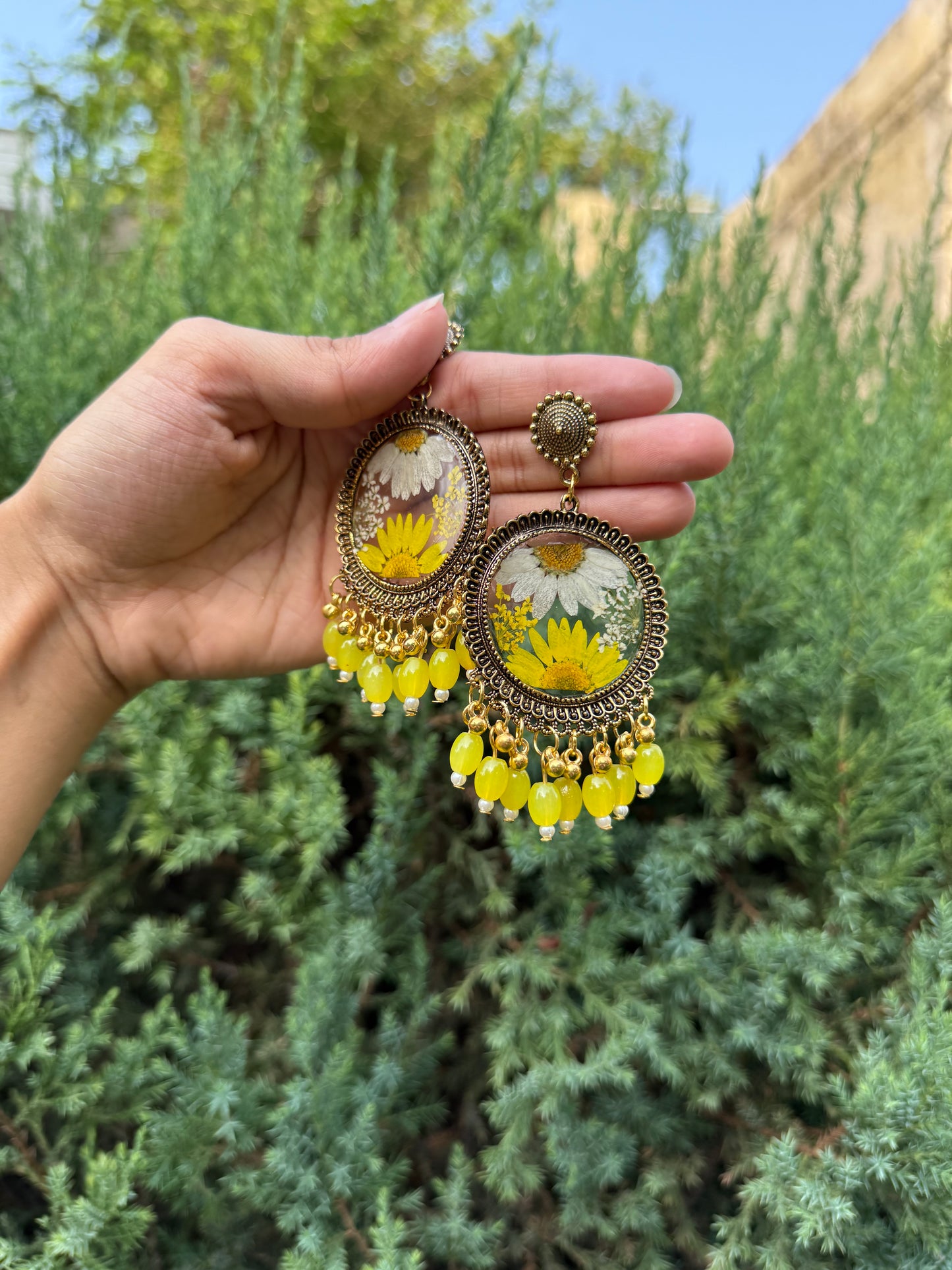 Yellow daisy jhumkas