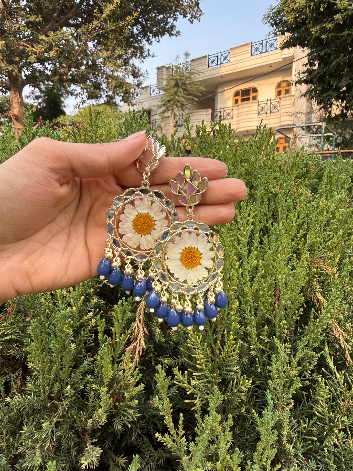 Elegant blue mirror jhumka