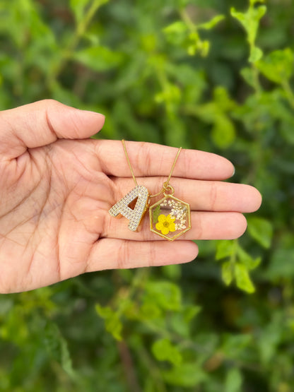 Golden bloom initial necklace