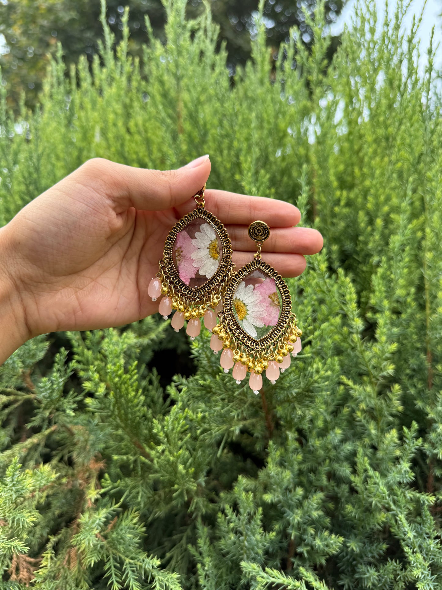 Pink larkspur jhumkas