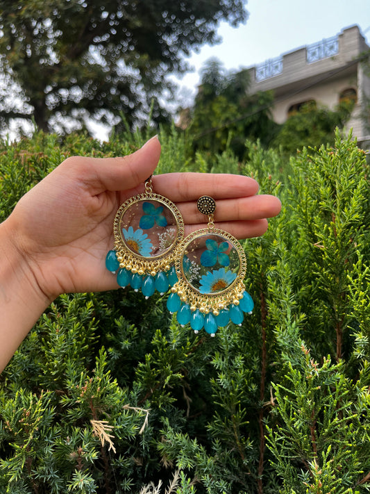 Teal flora jhumka