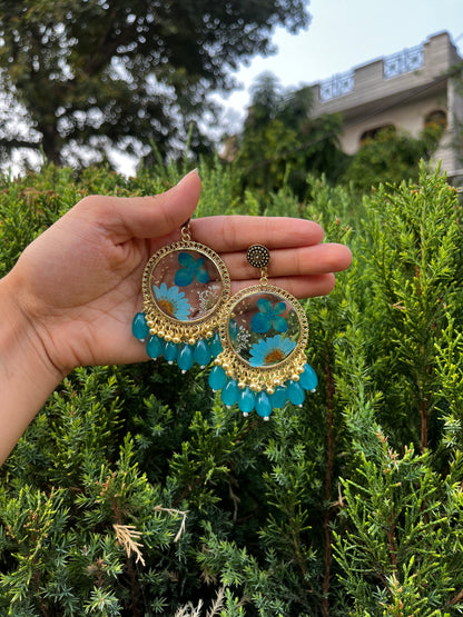 Teal flora jhumka