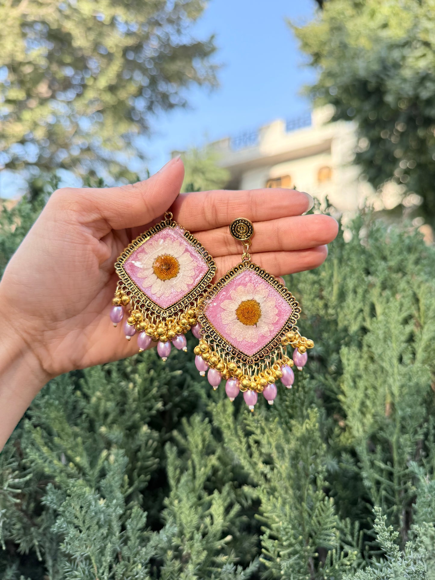 Pink bloom jhumka
