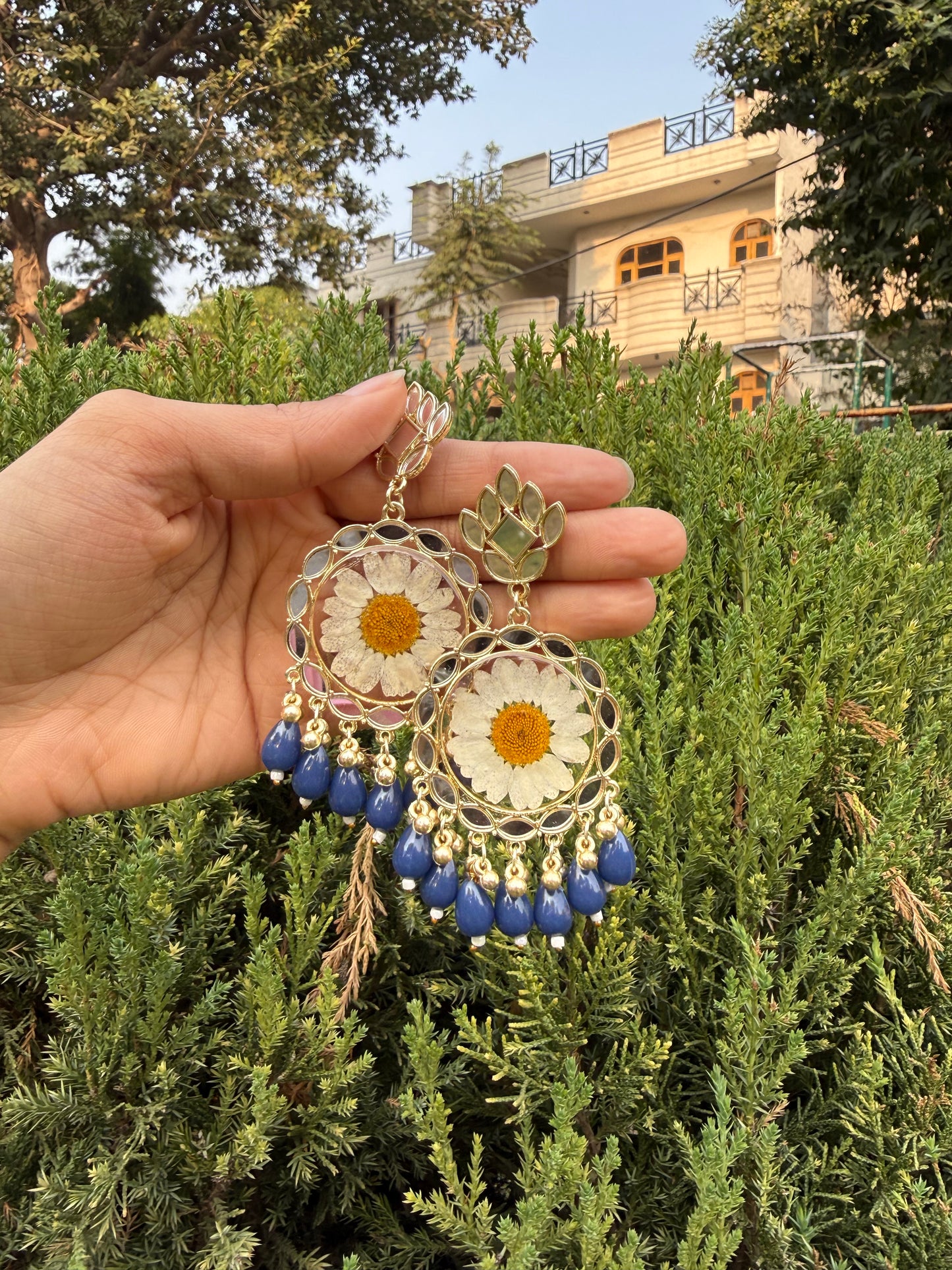 Elegant blue mirror jhumka
