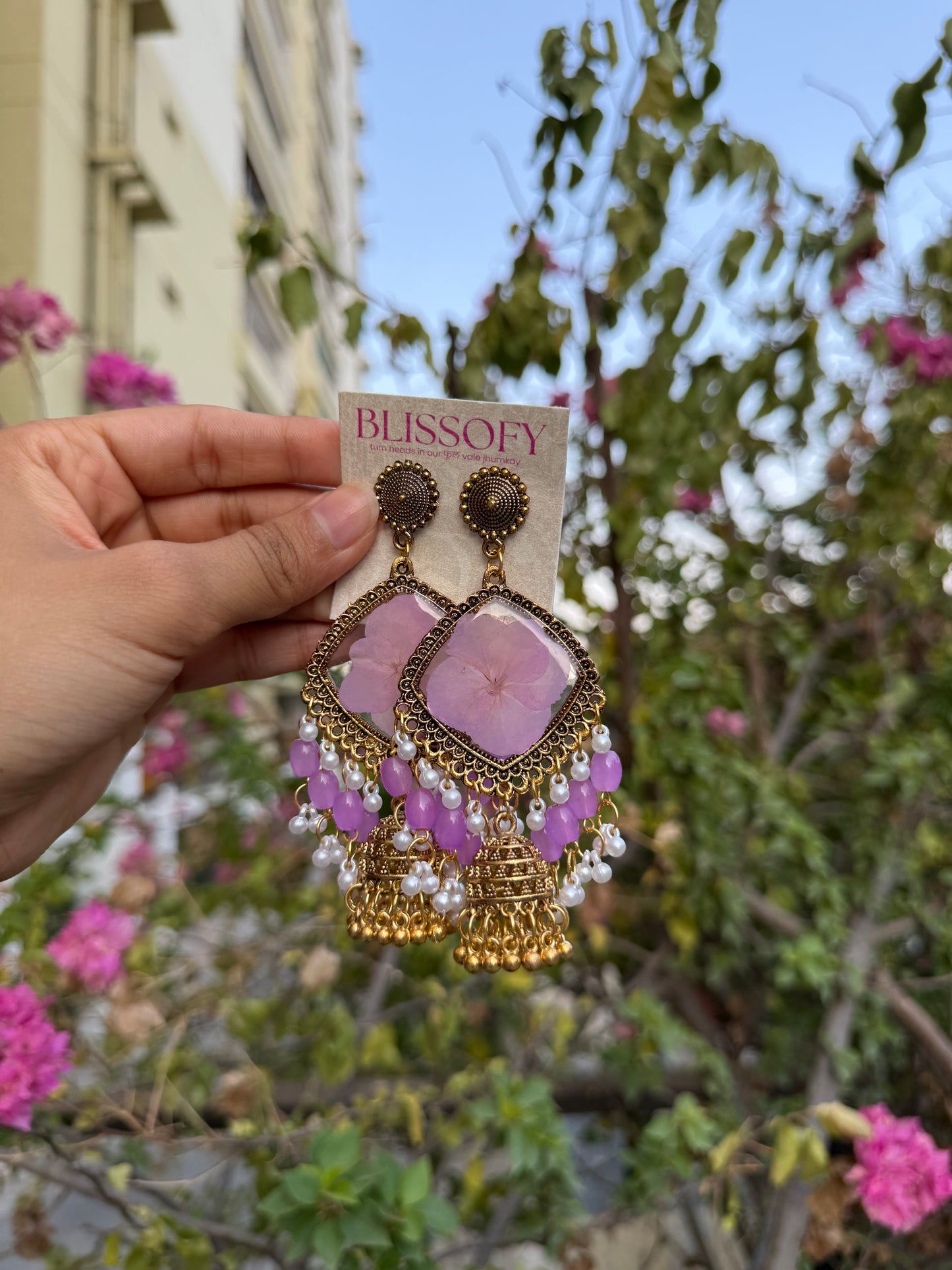 Purple hydrangea jhumka