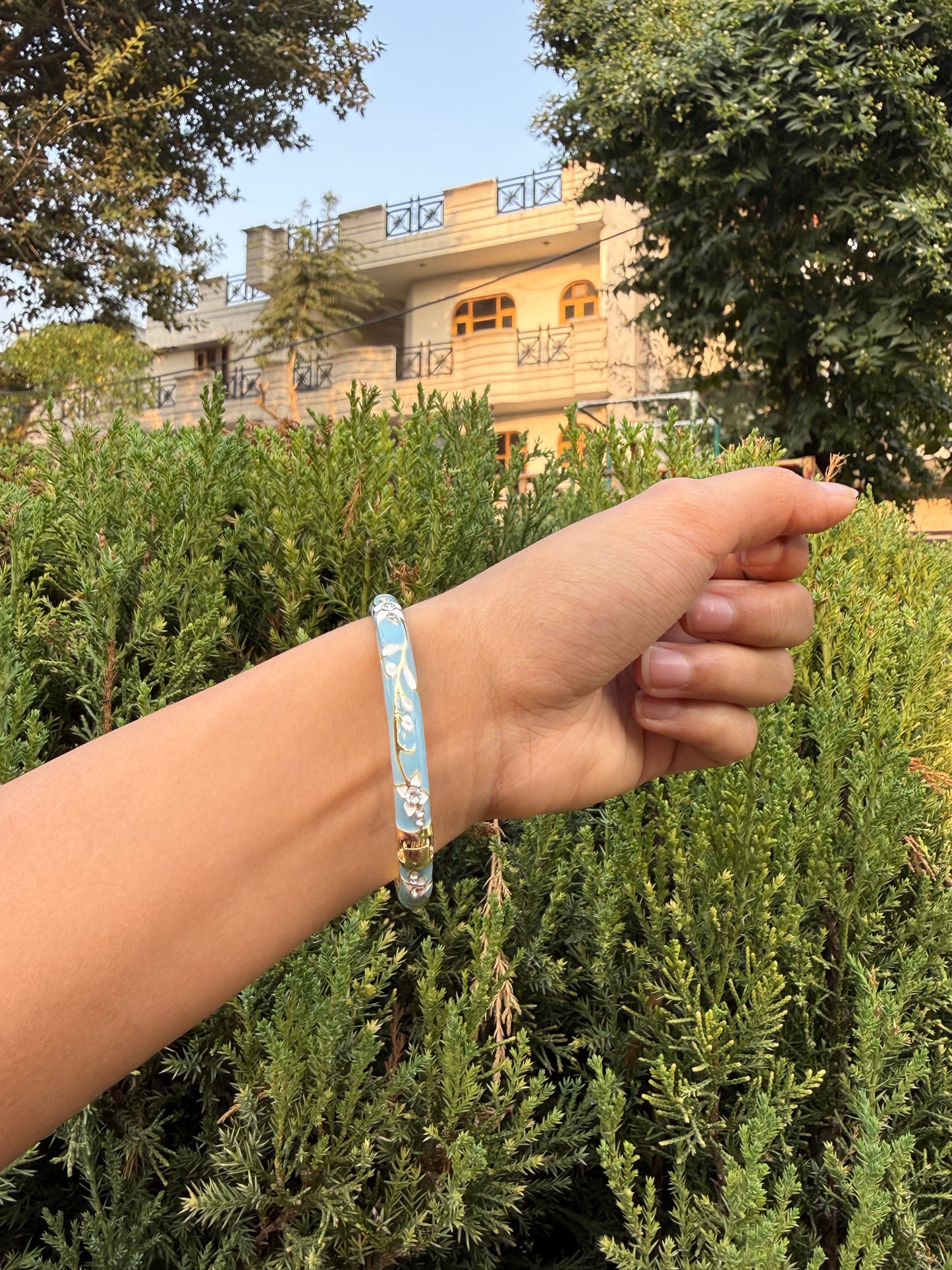 Sky blue jhumkas & bangle set