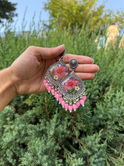 Floral pink garden jhumka