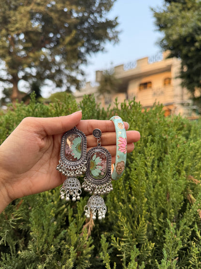 Turquoise jhumka & bangle pair