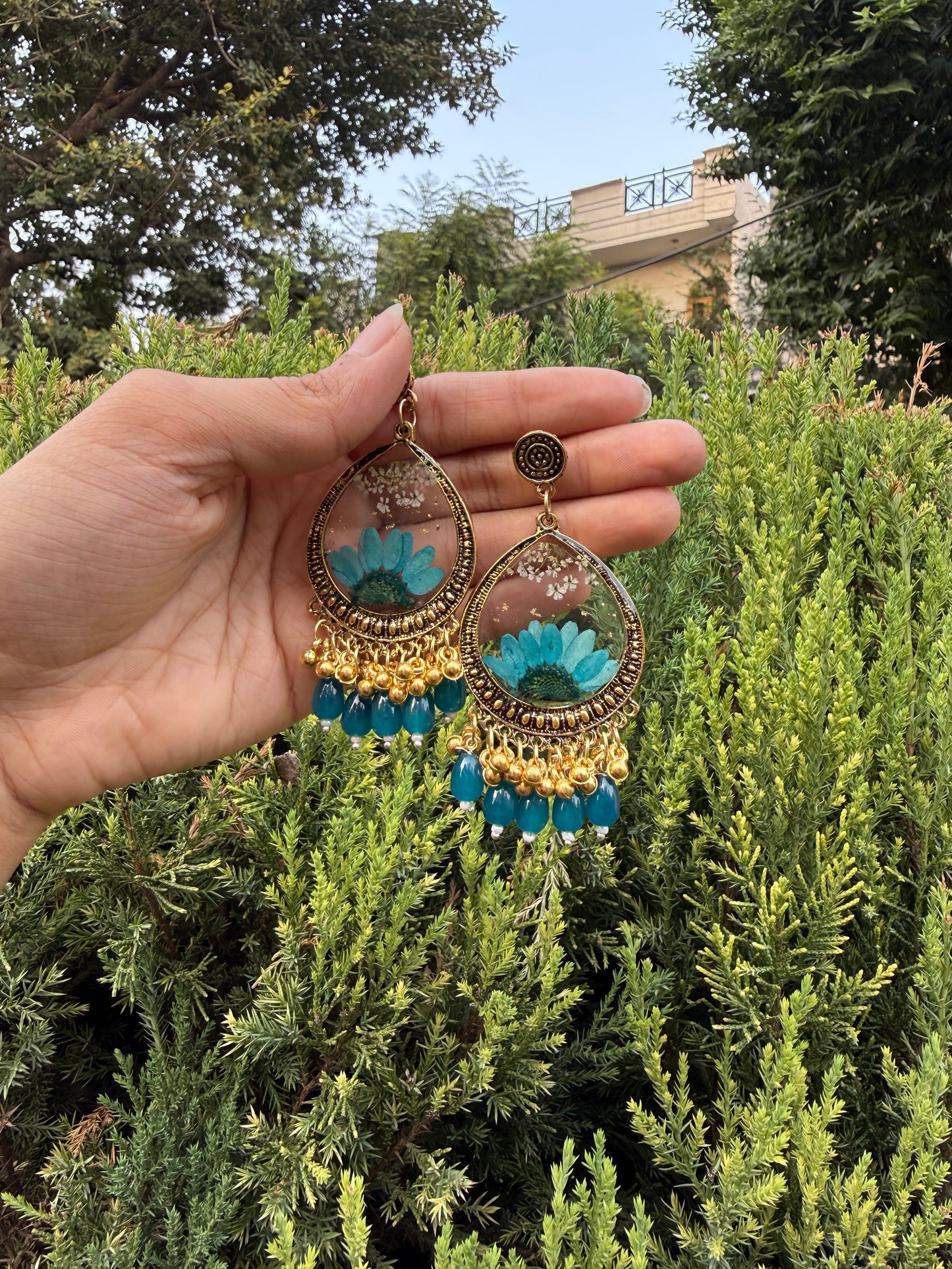 Teal drop jhumkas