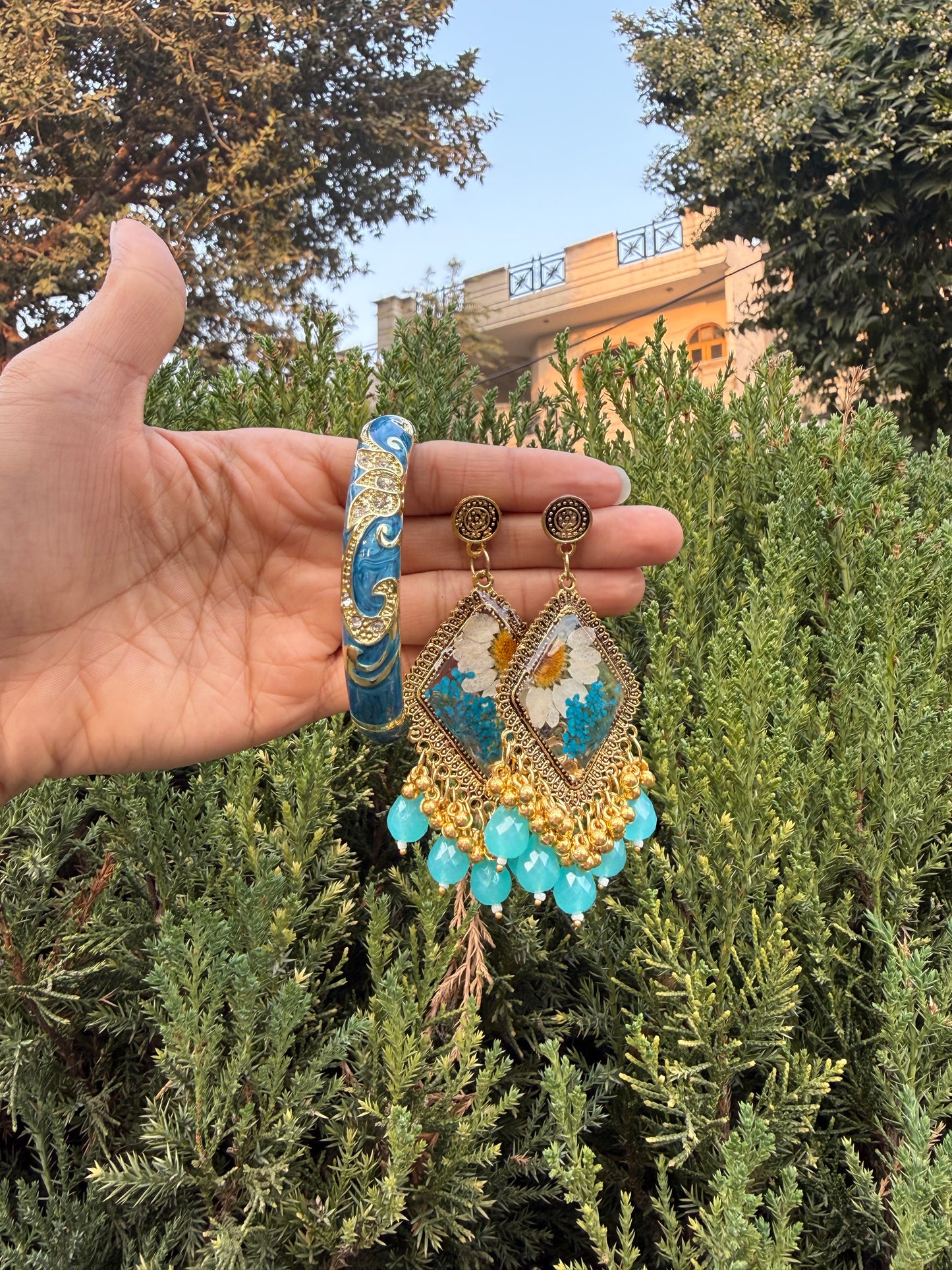 Blue fern jhumka & bangle