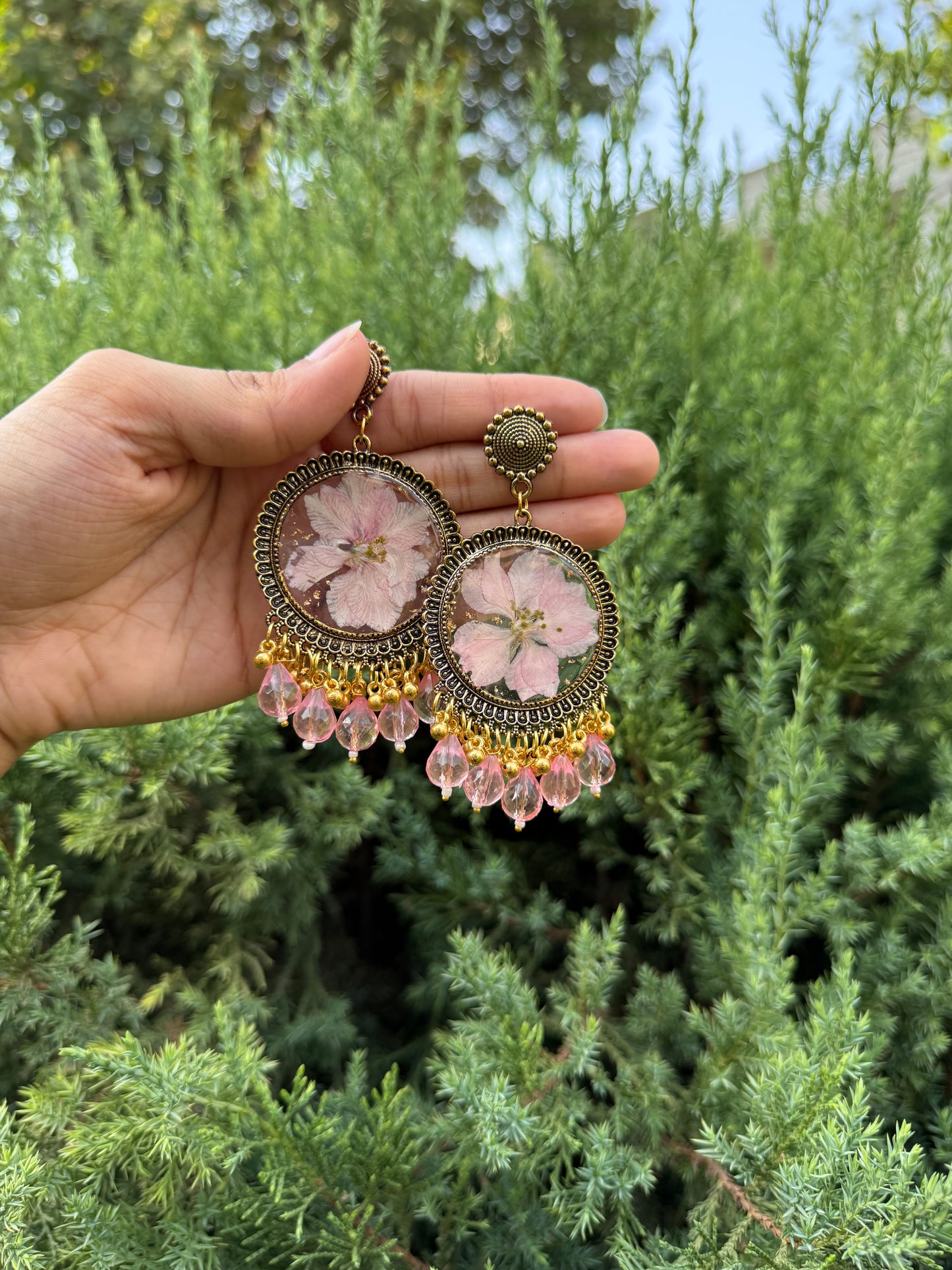 Pink larkspur Jhumka