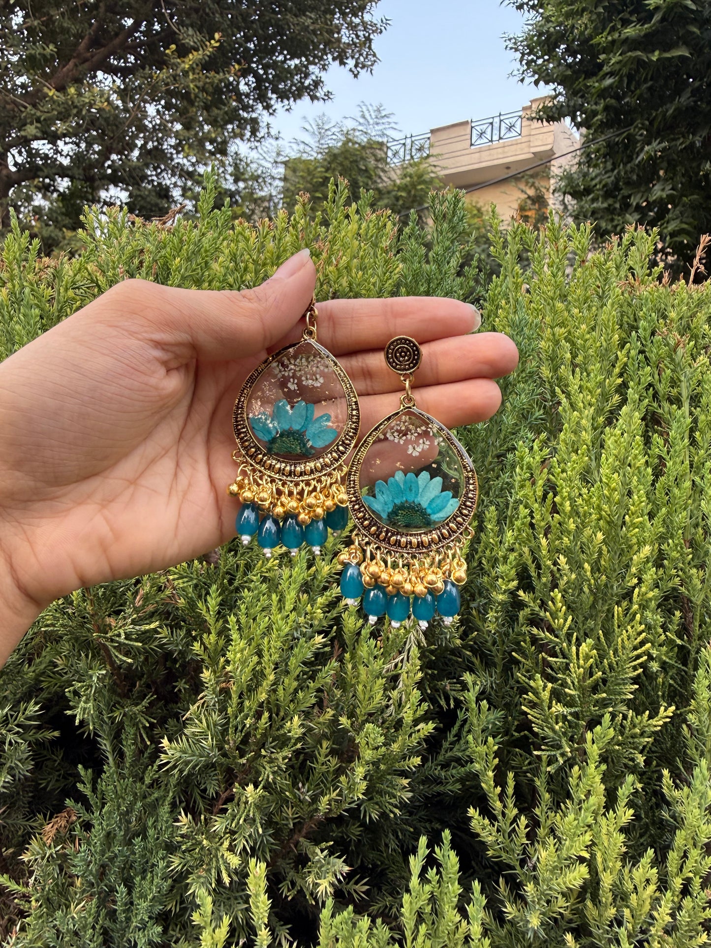 Teal drop jhumkas