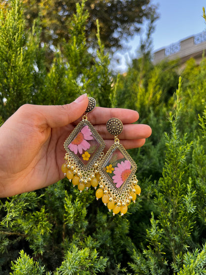 Elegant blossom yellow jhumka