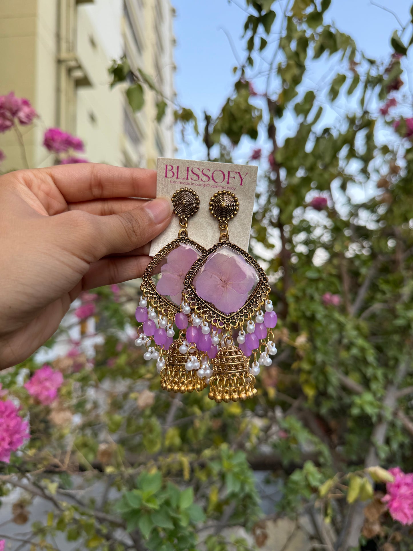 Purple hydrangea jhumka