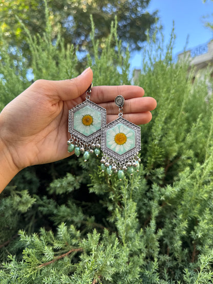 Green daisy jhumkas