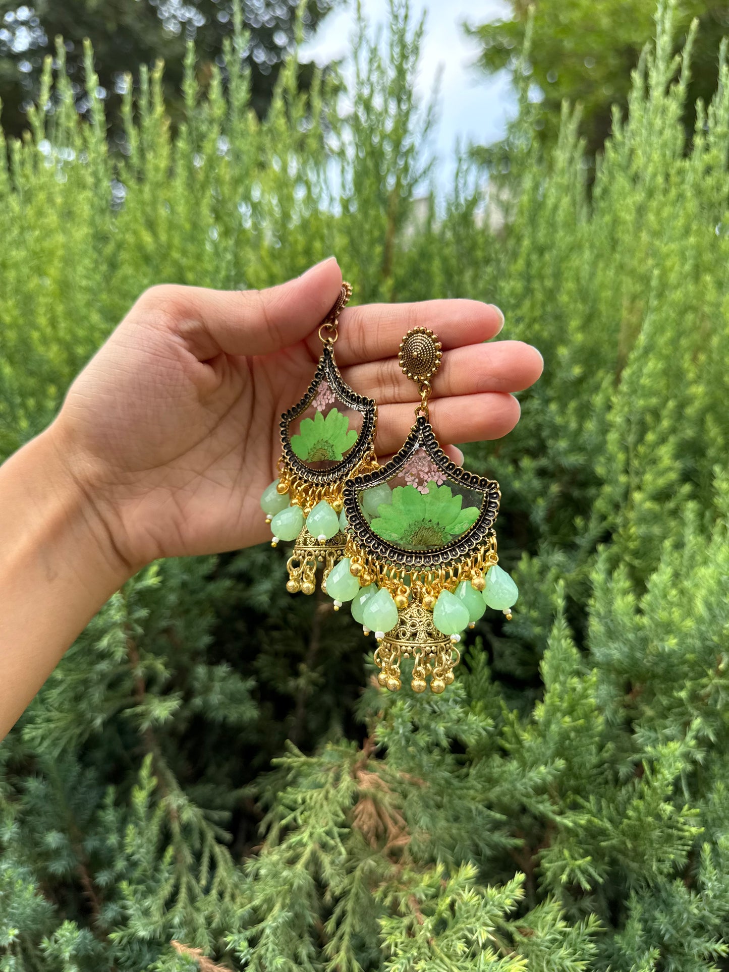 Green ghungroo jhumkas
