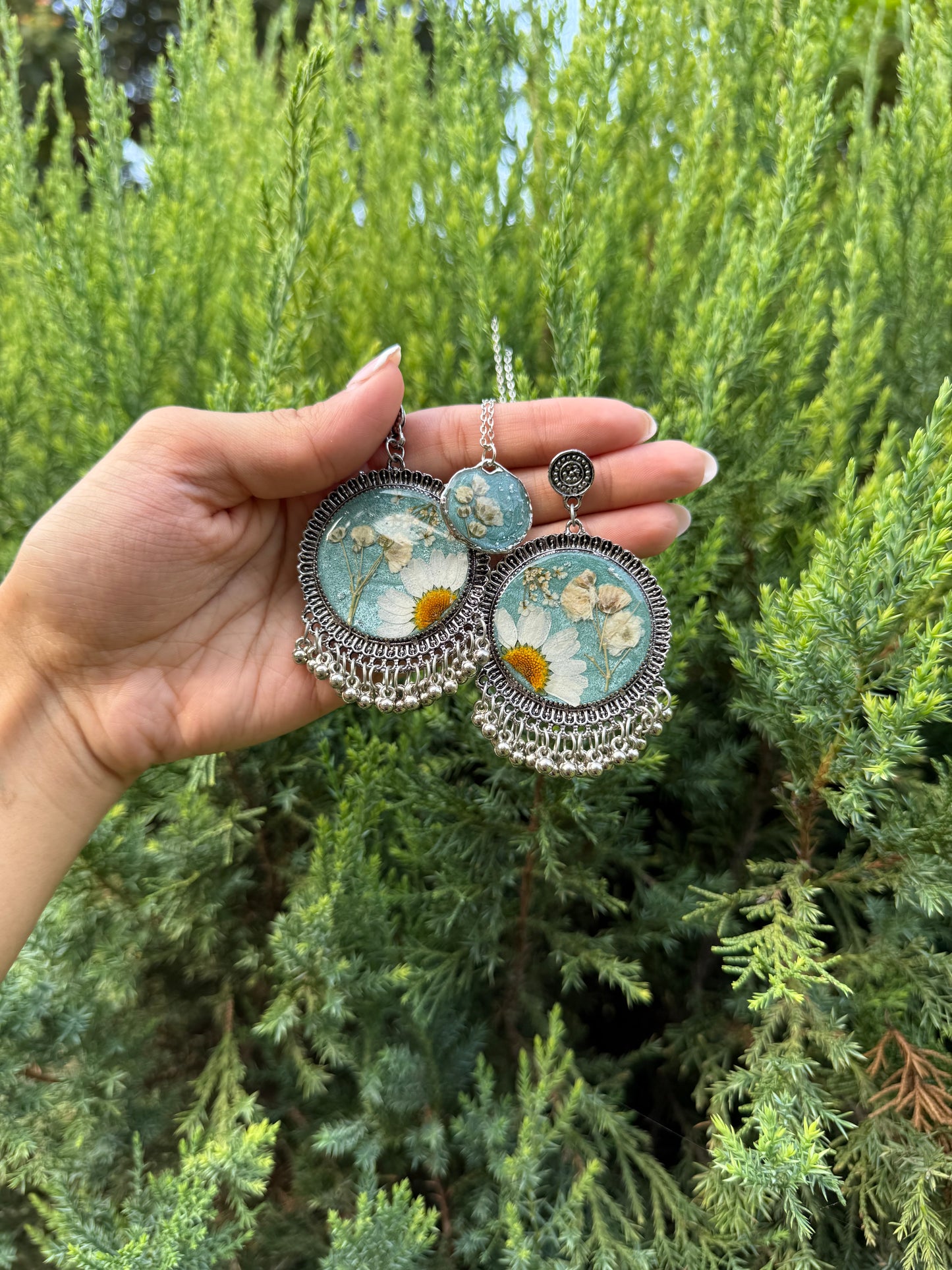 Sage green jhumka & necklace set