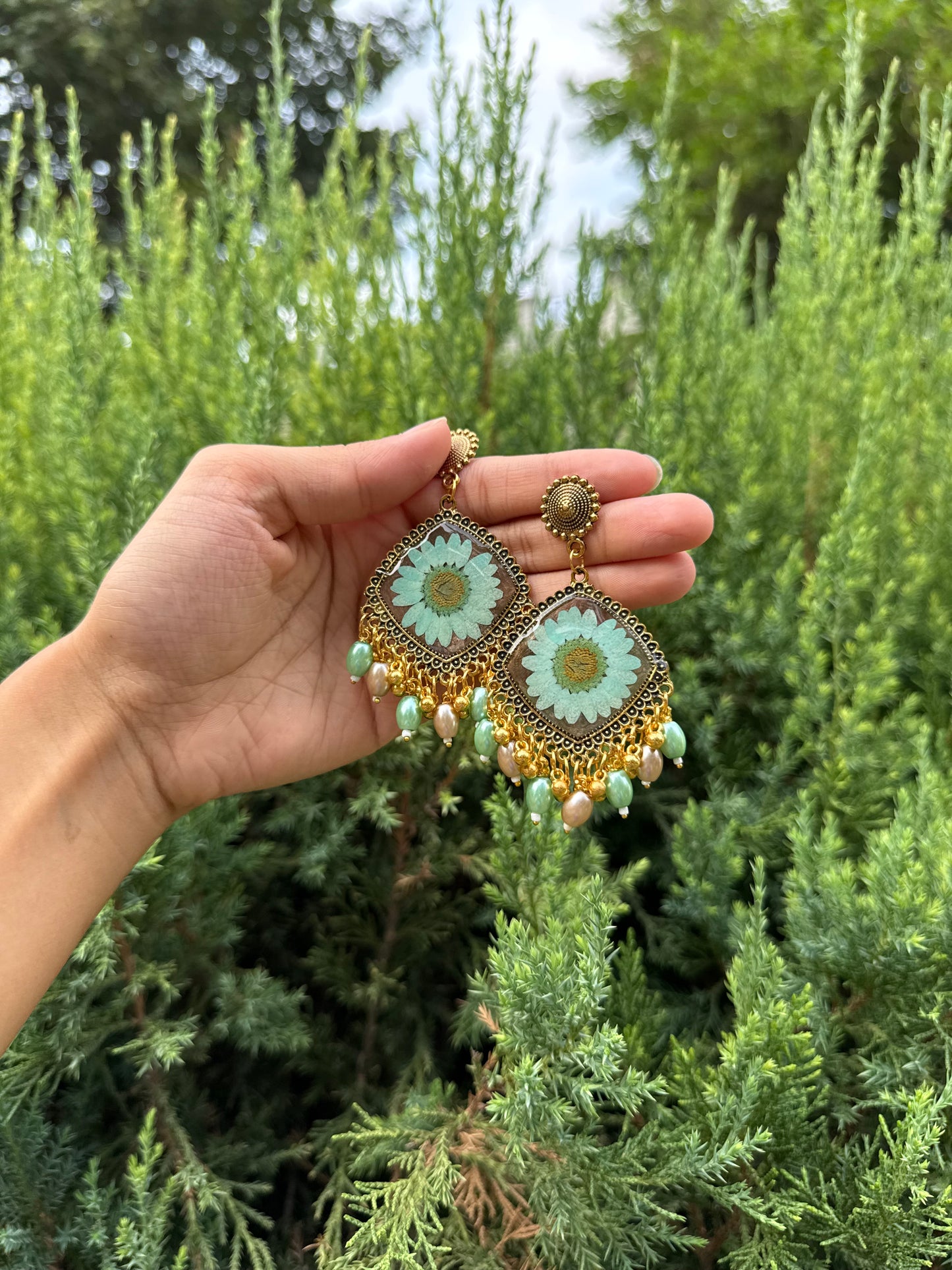 Turquoise brown jhumka