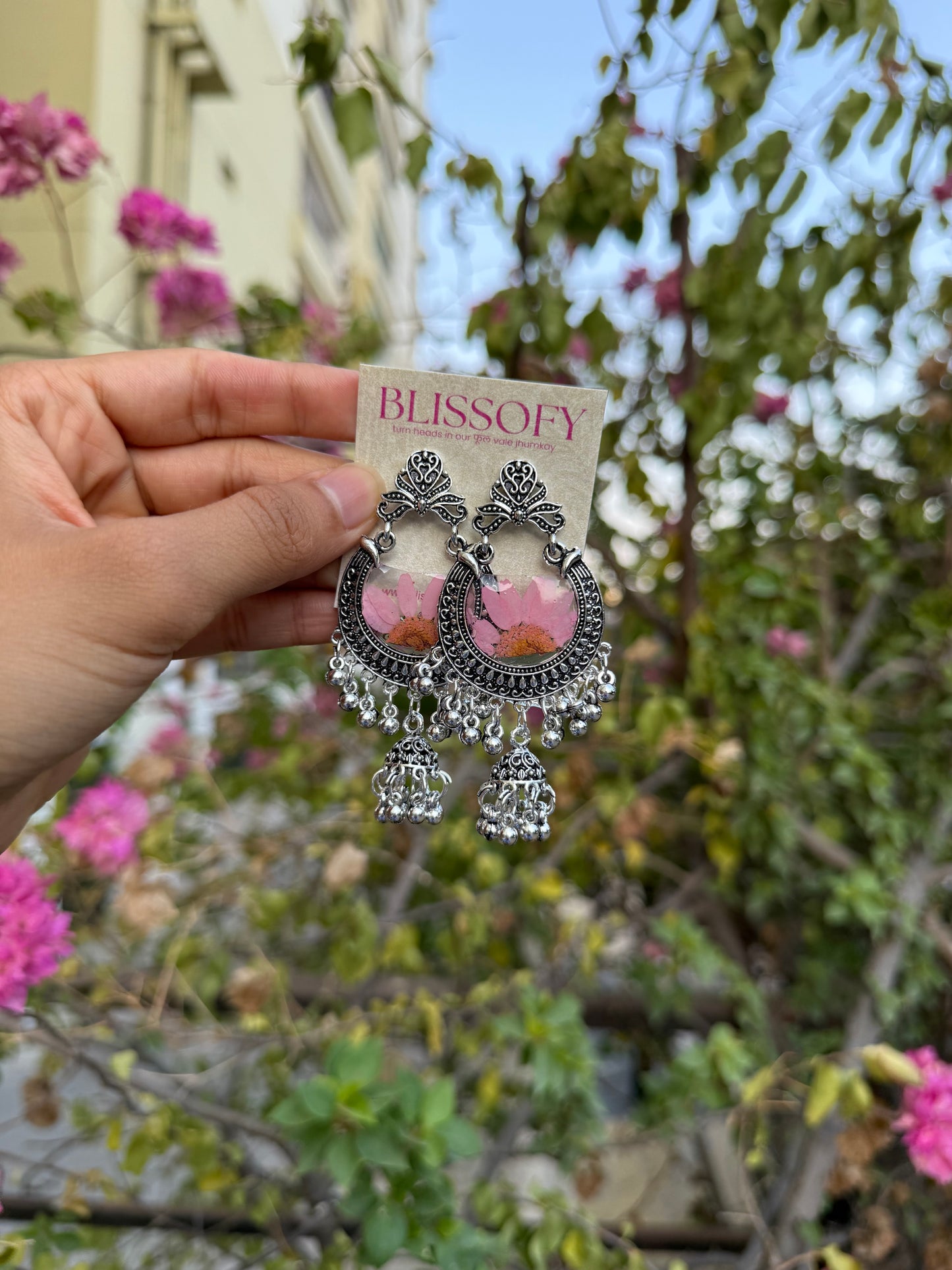 Oxidised daisy jhumkas