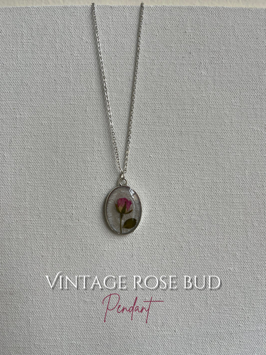 Vintage rose bud pendant