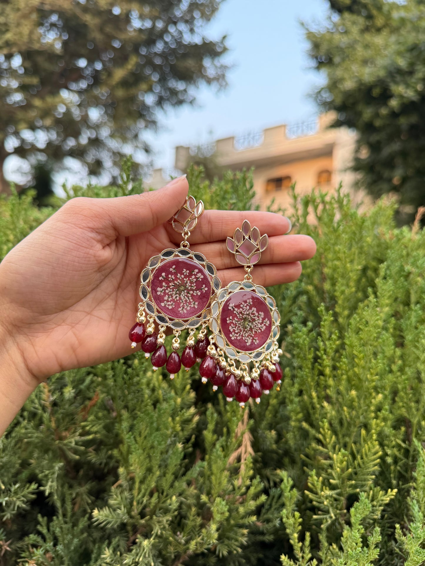 Maroon mirror jhumka