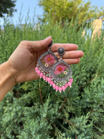 Floral pink garden jhumka