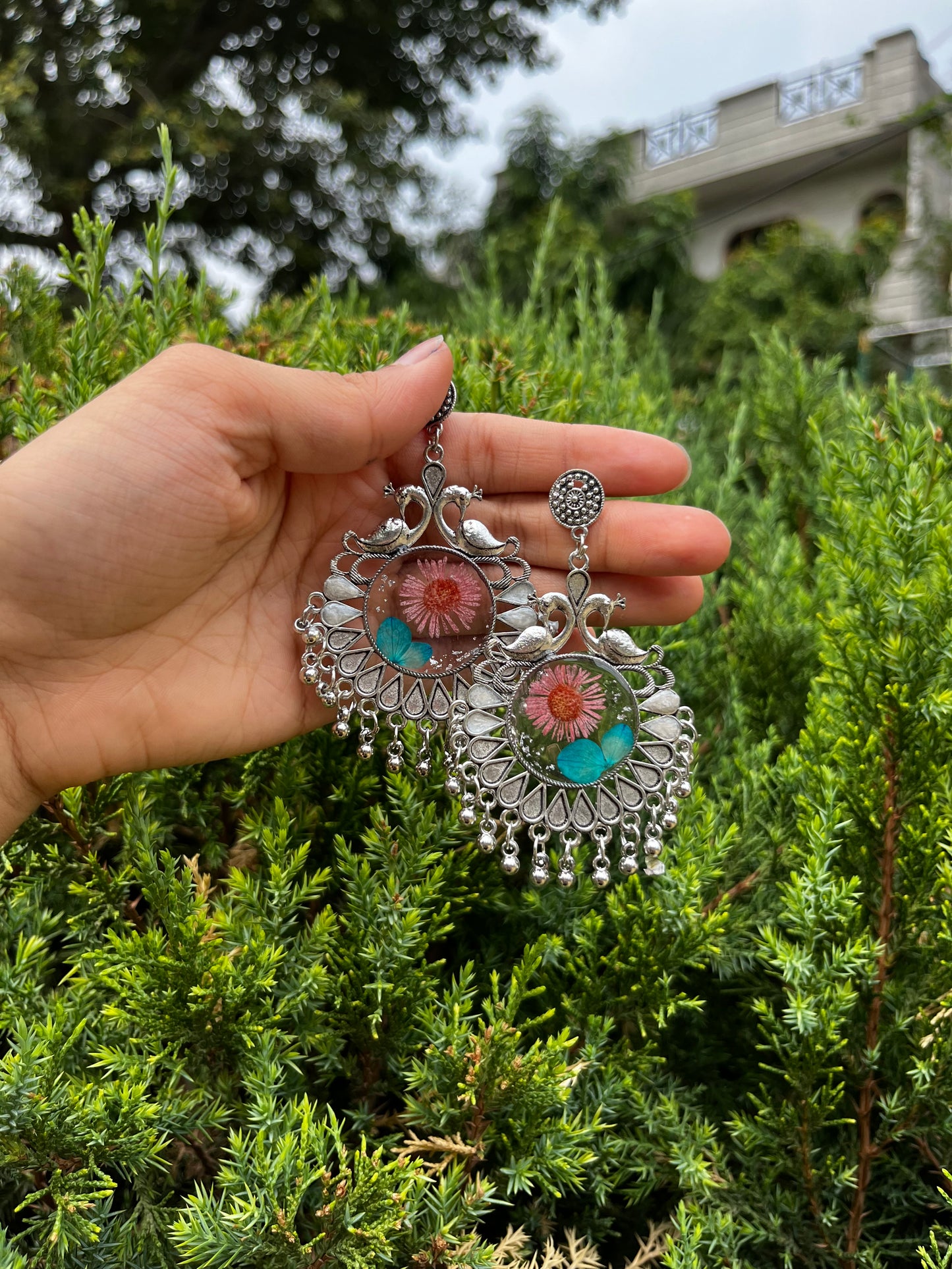 Elegant teal peacock jhumkas