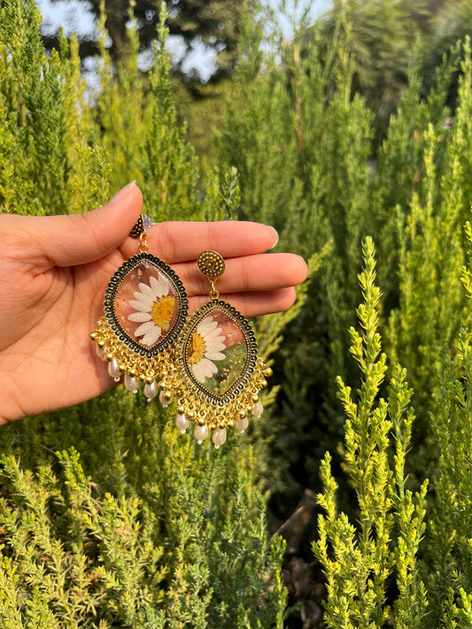 Pearl daisy jhumkas