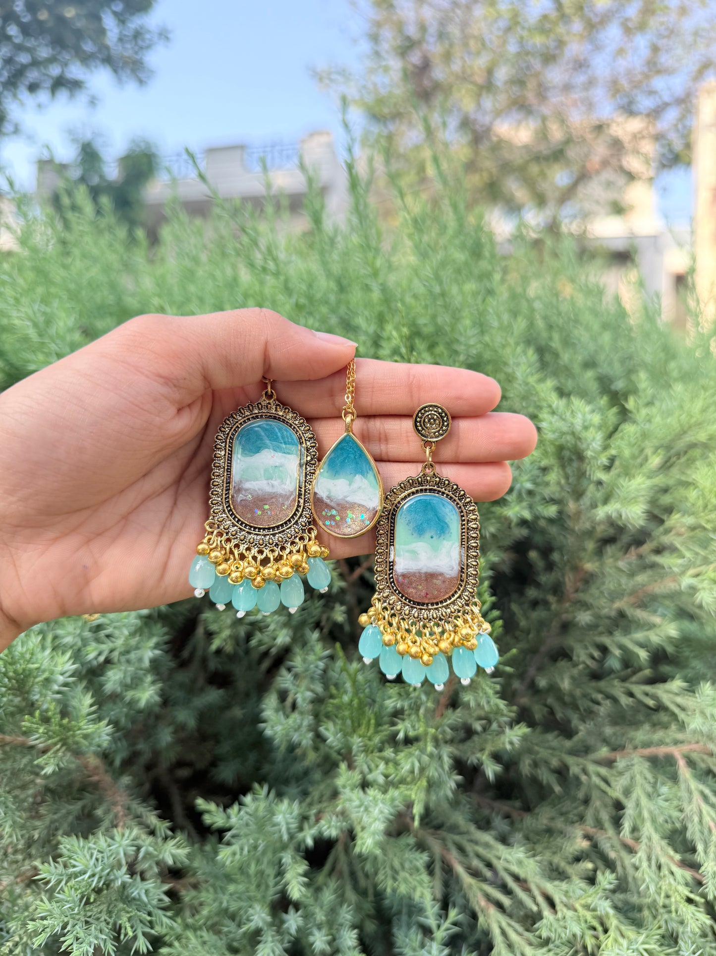 Ocean Jhumka & necklace