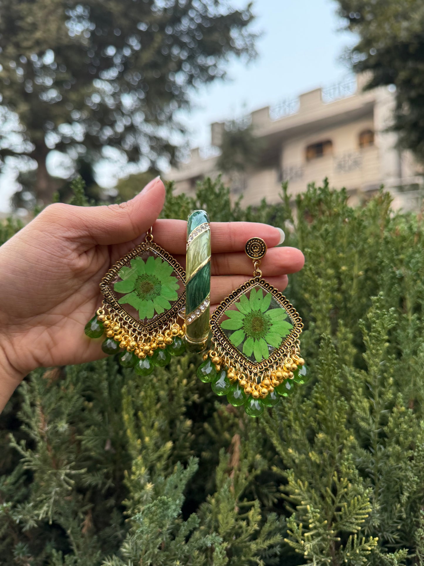 Green jhumka & bangle pair