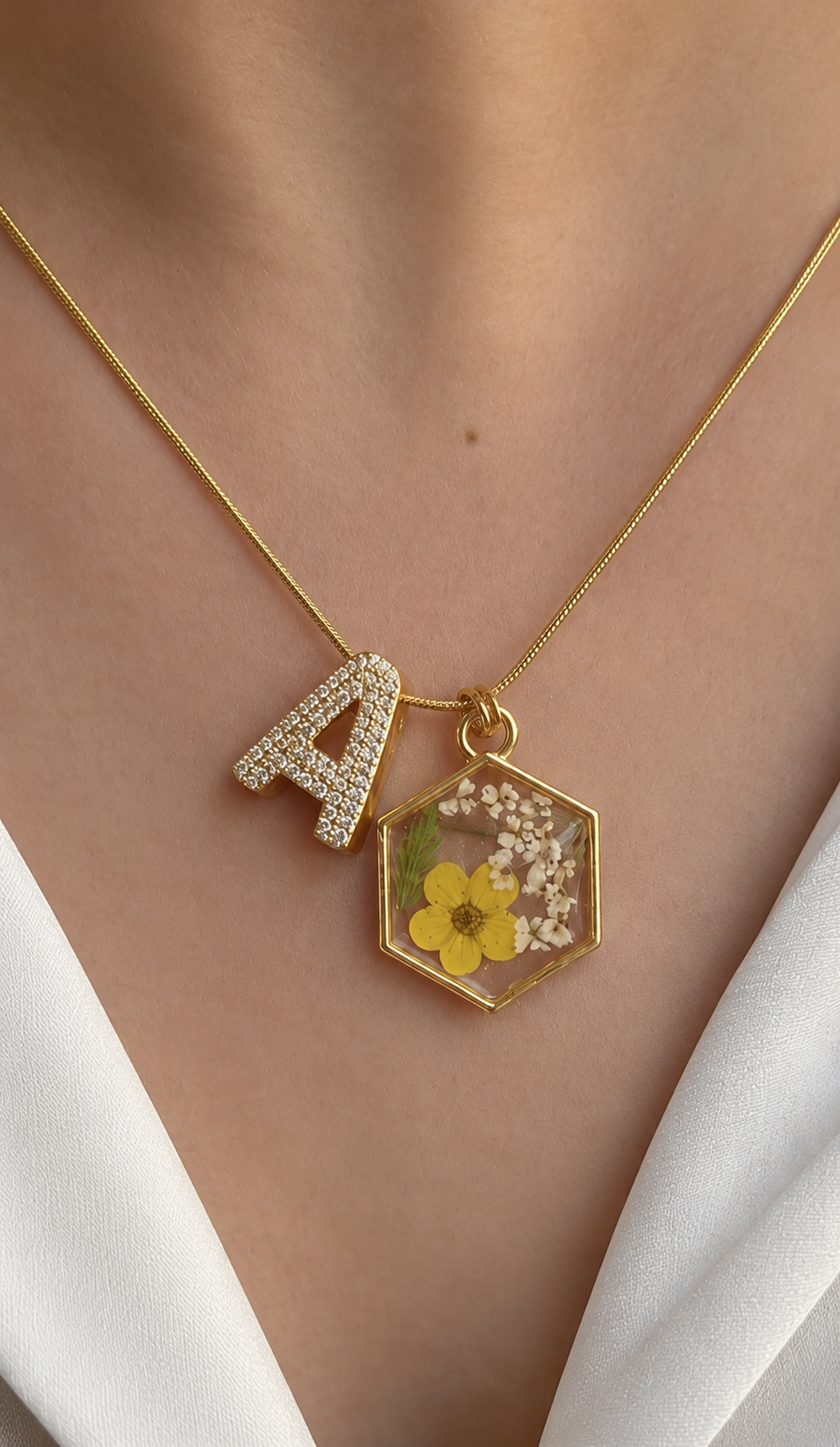 Golden bloom initial necklace