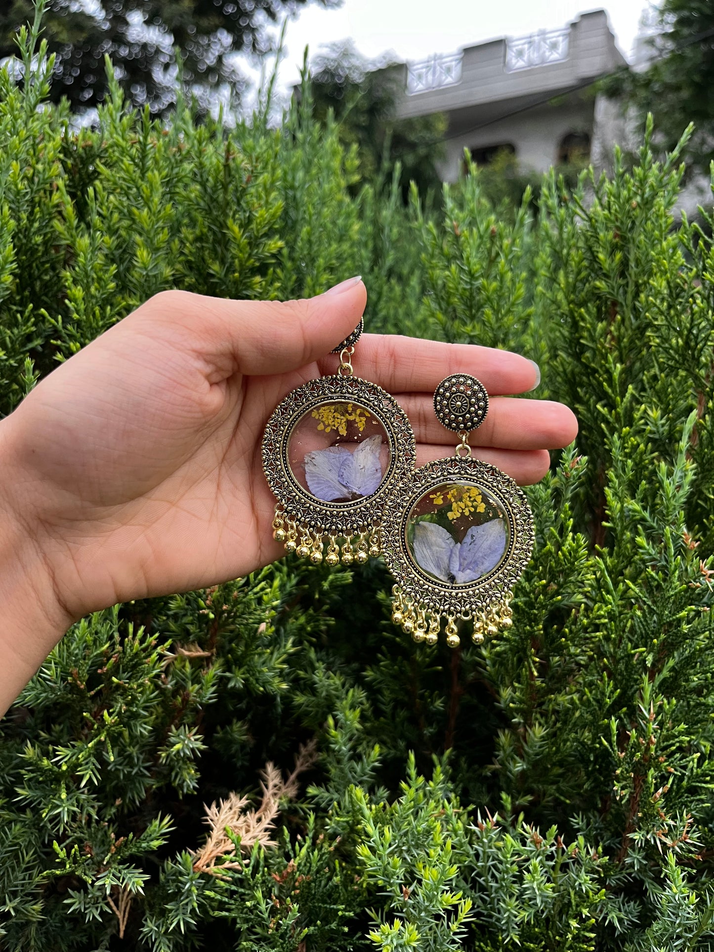 Yellow garden jhumkas