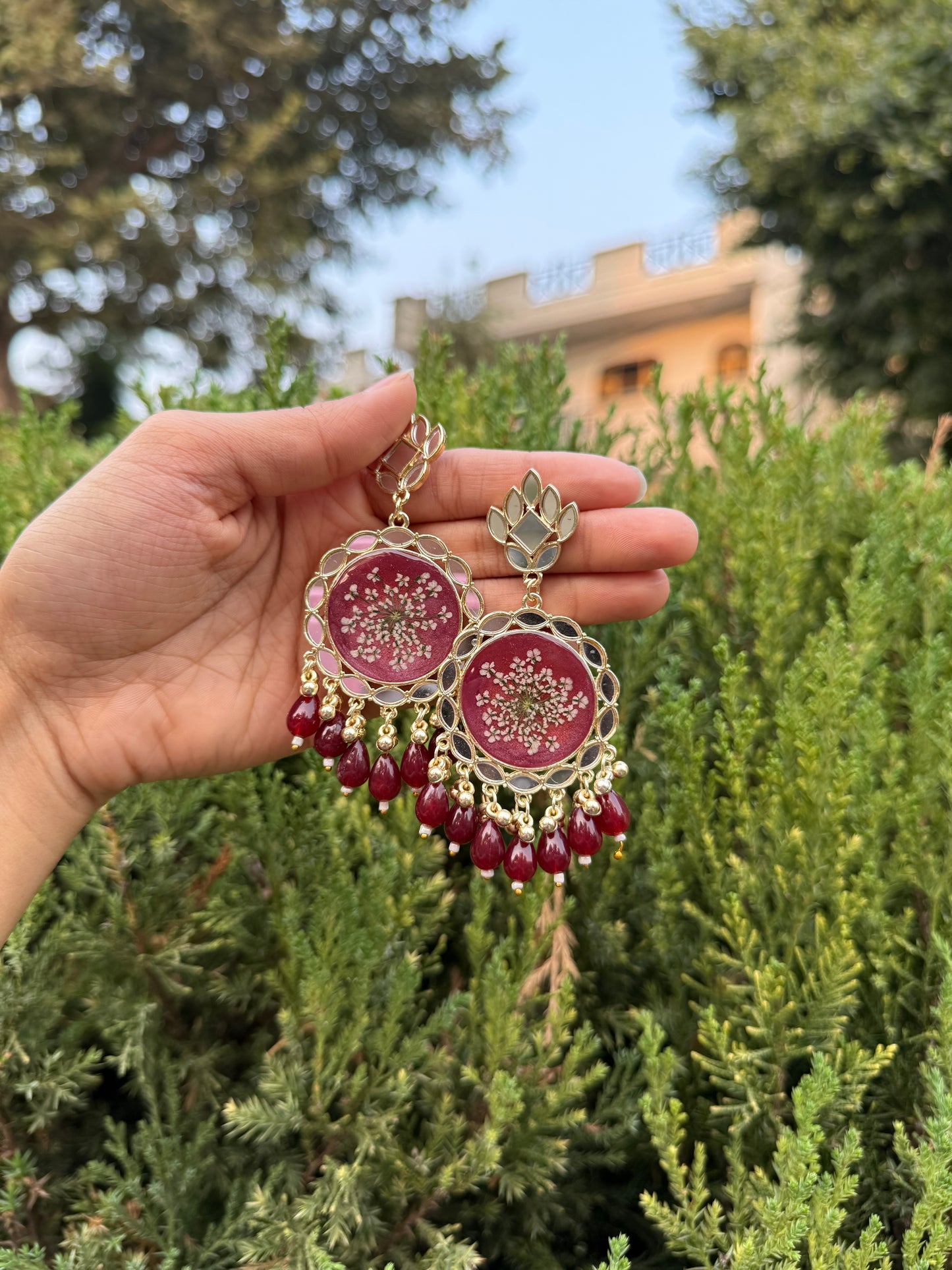 Maroon mirror jhumka