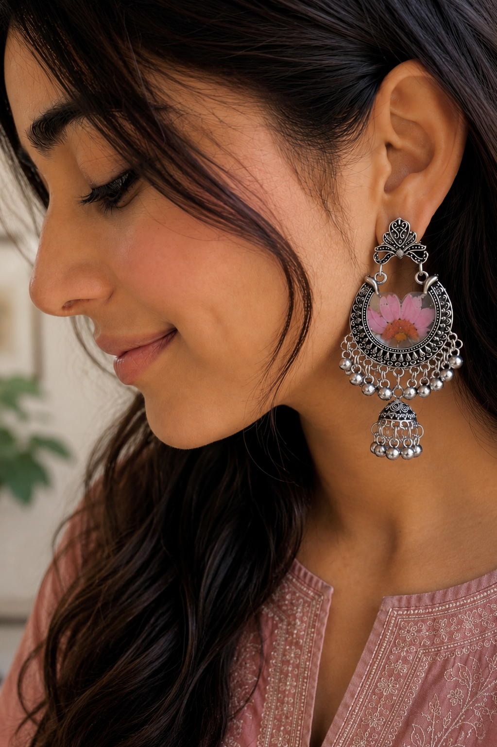 Oxidised daisy jhumkas