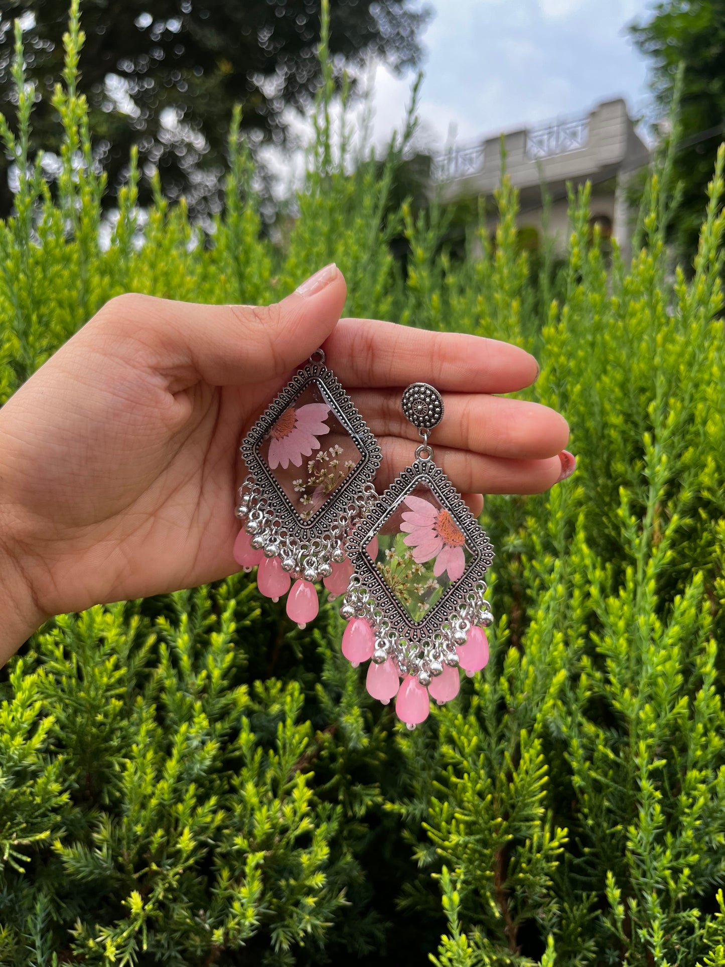 Pink mist jhumkas