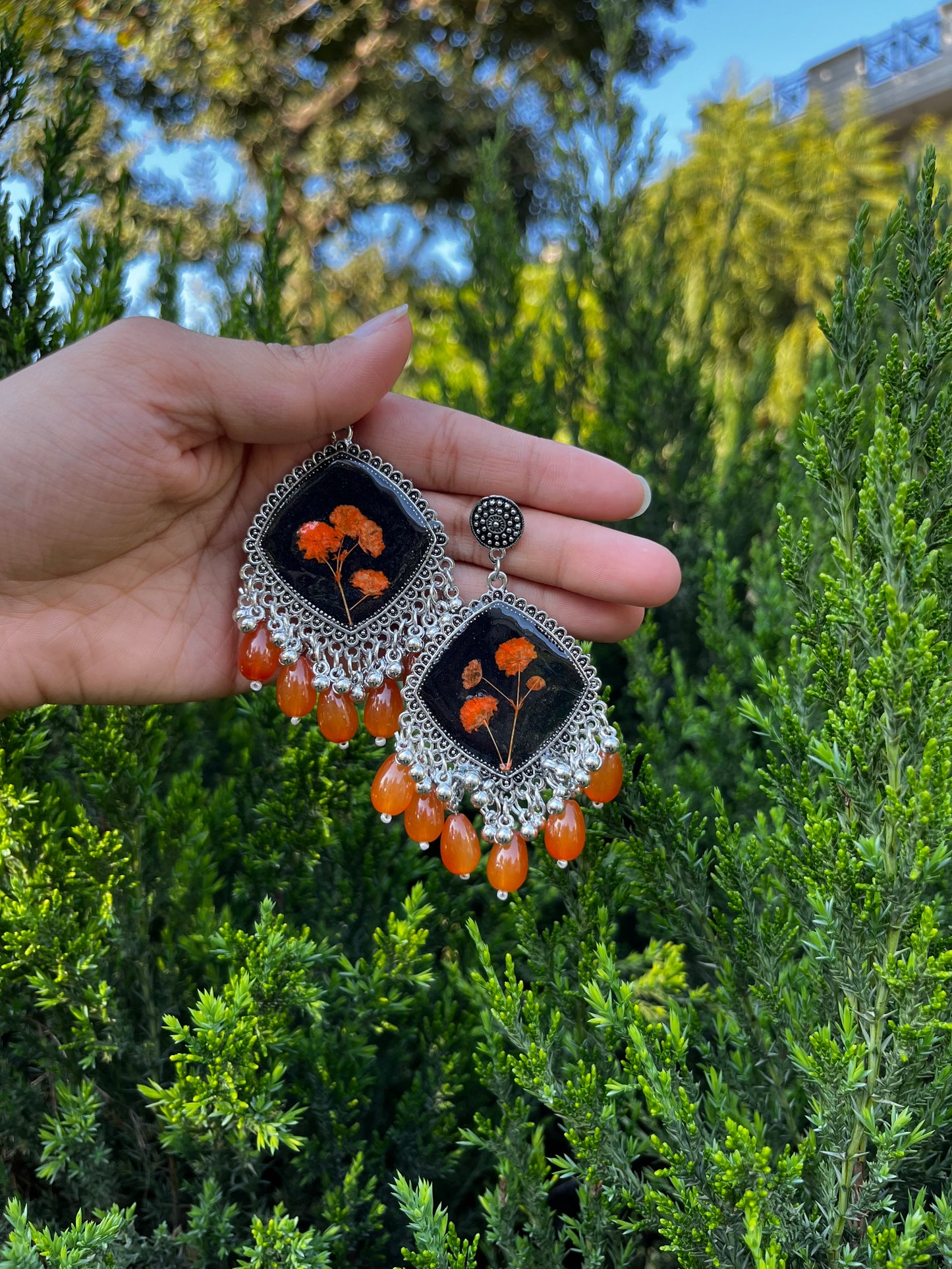 Orange baby breath jhumkas