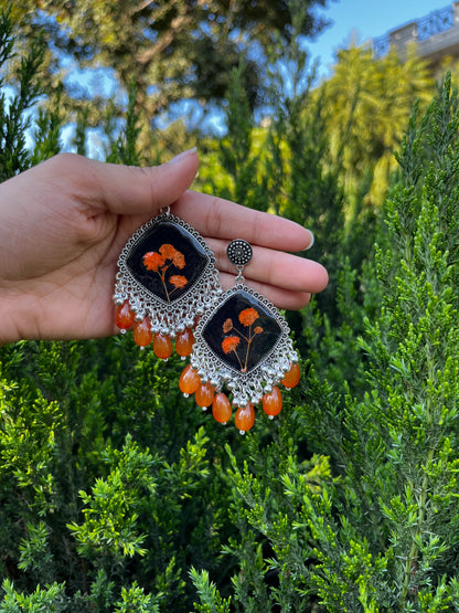 Orange baby breath jhumkas