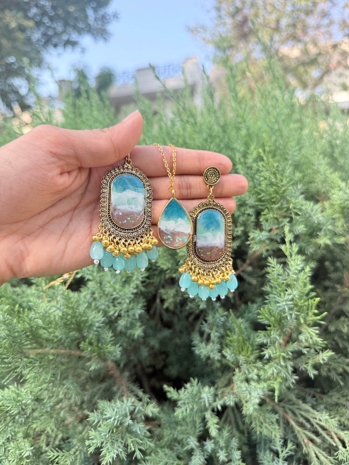 Ocean Jhumka & necklace