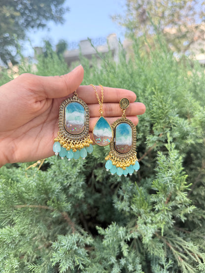 Ocean Jhumka & necklace
