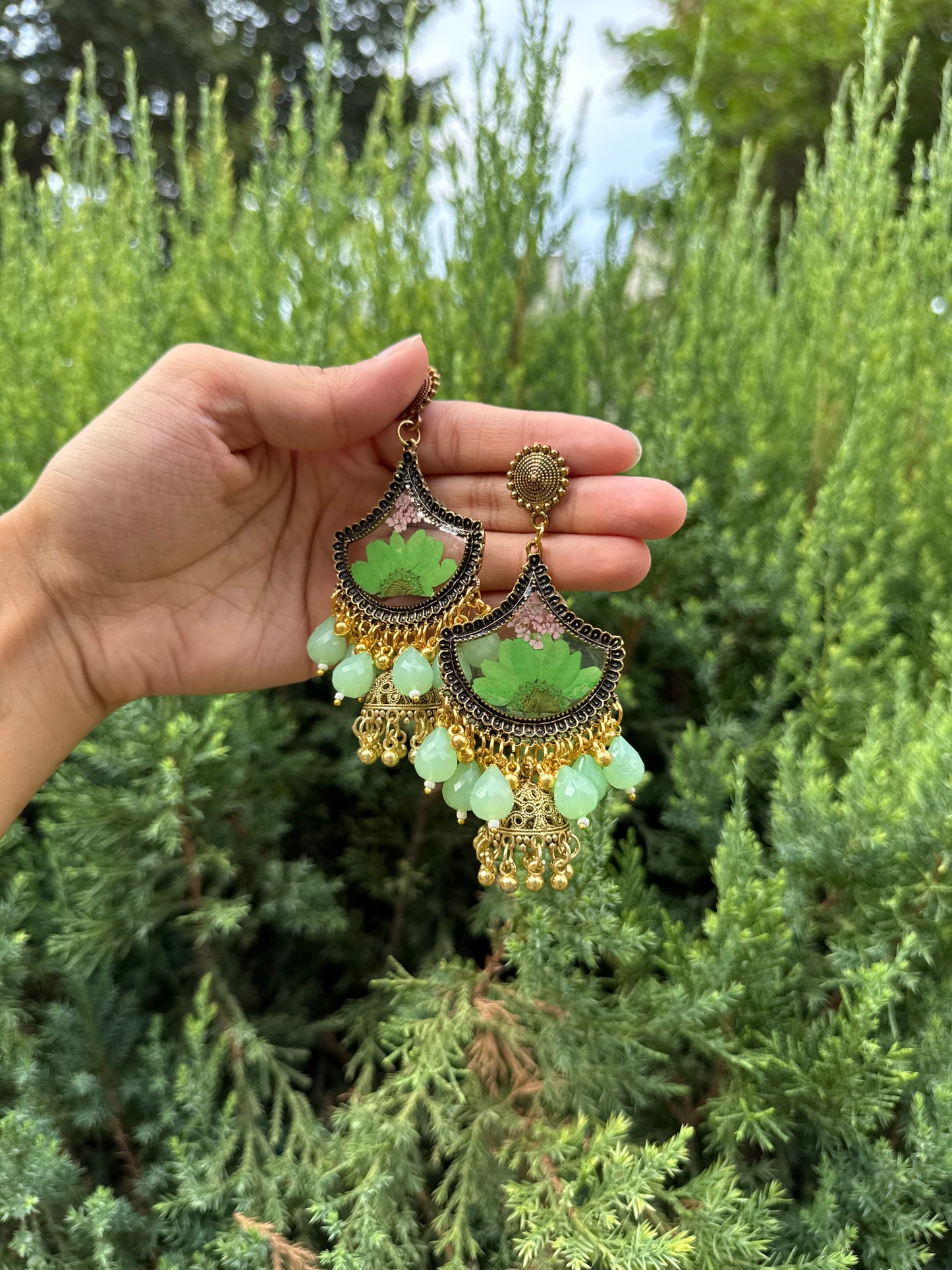 Green ghungroo jhumkas