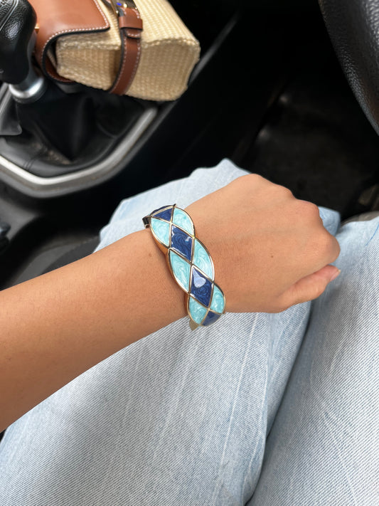 Blue cheque acrylic bangle