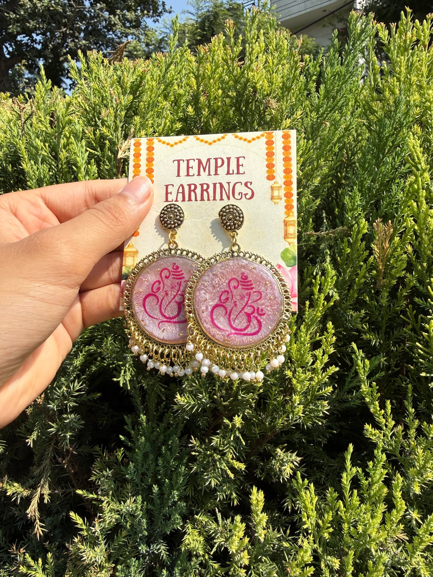 Pink ganesha jhumkas