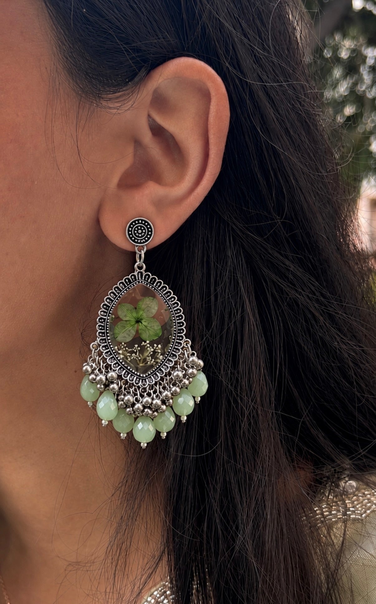Green hydrangea jhumkas