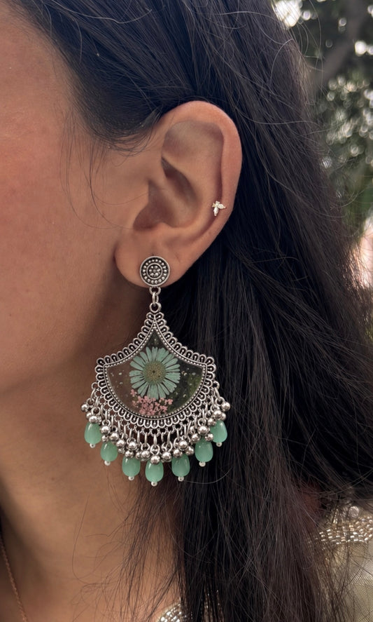 Turquoise aster jhumka