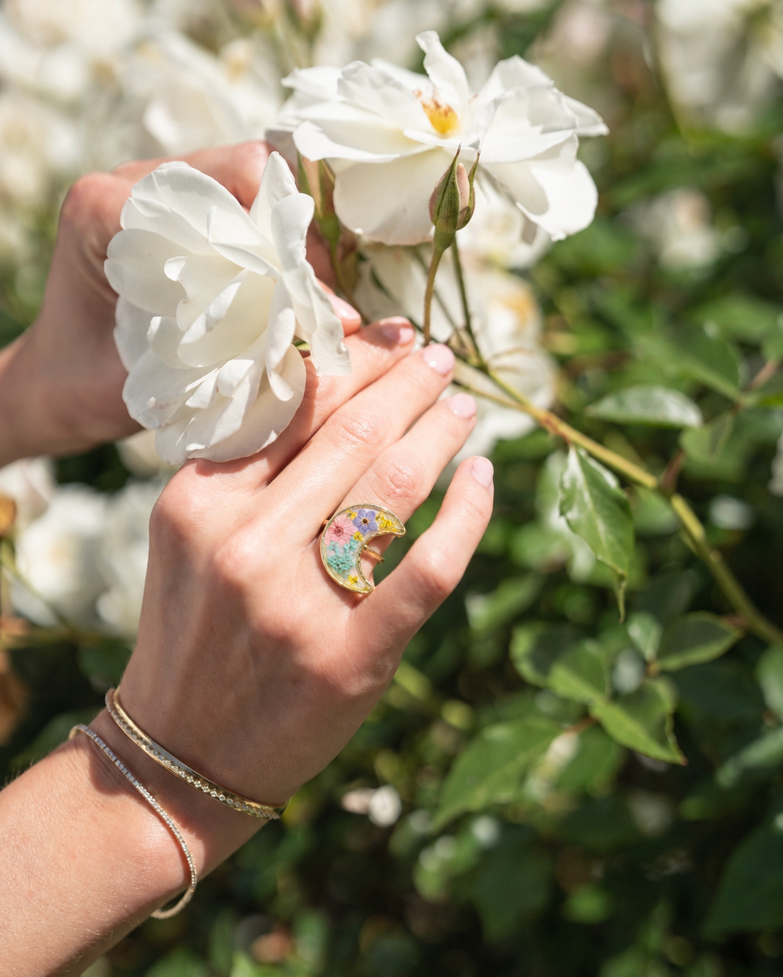 Crescent emerald ring