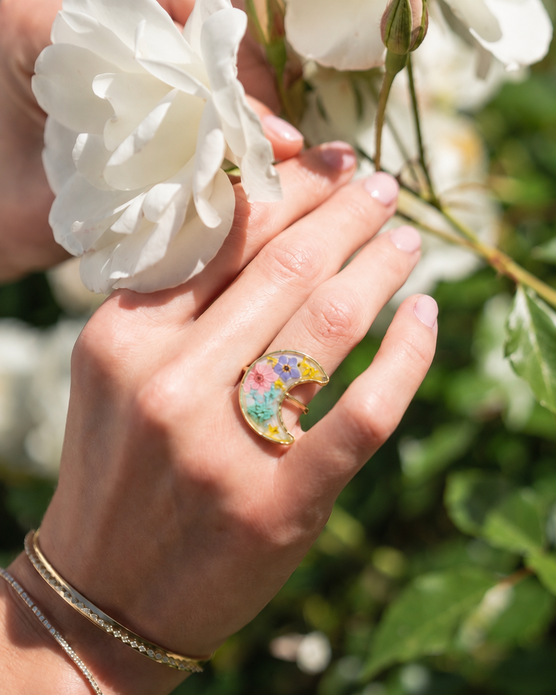 Crescent emerald ring