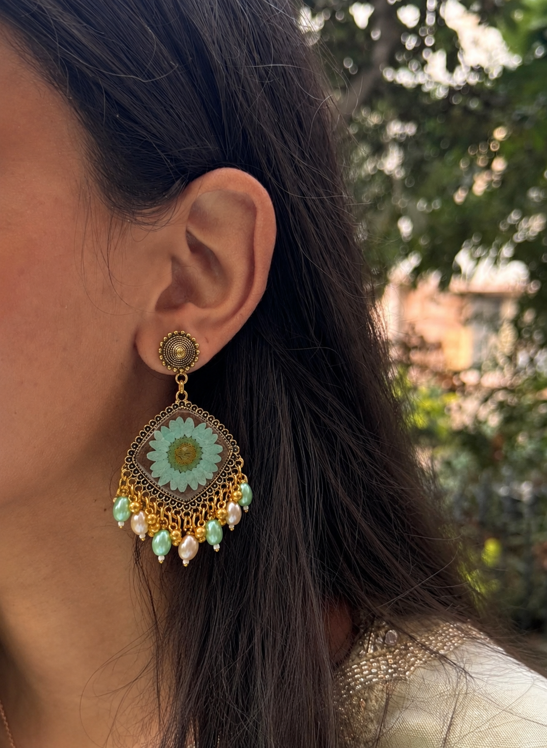 Turquoise brown jhumka