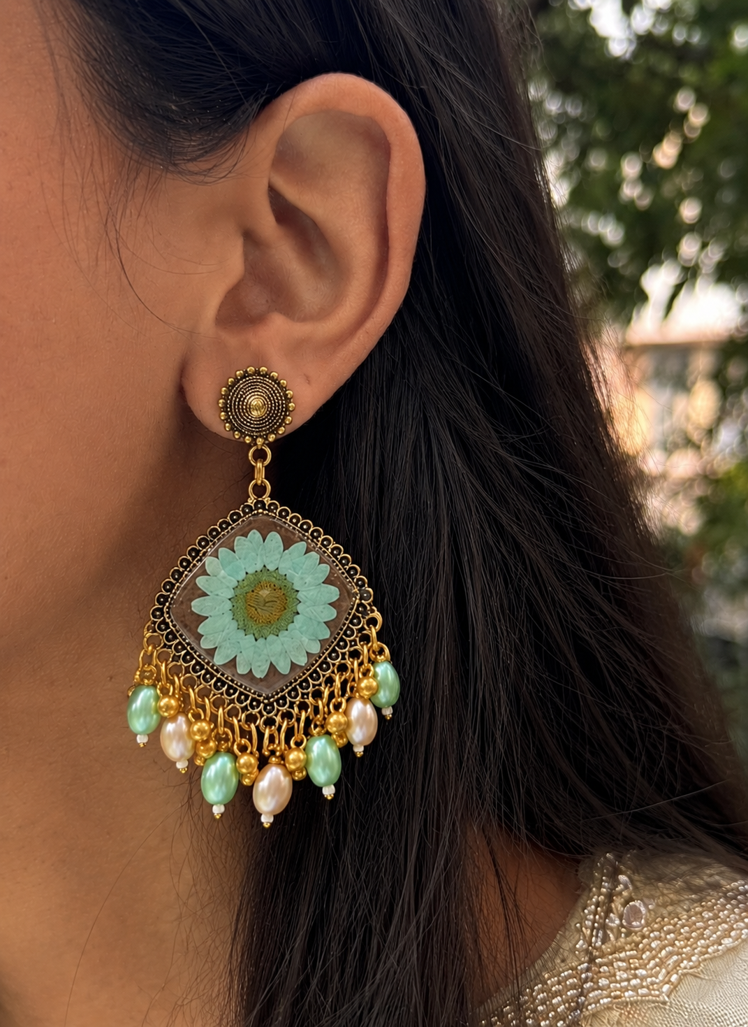 Turquoise brown jhumka