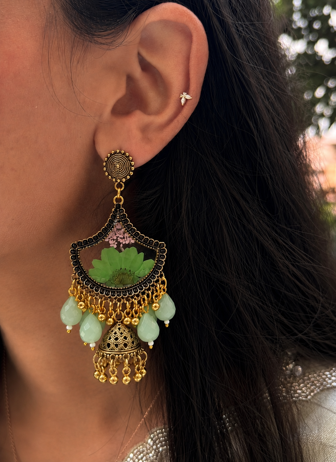 Green ghungroo jhumkas