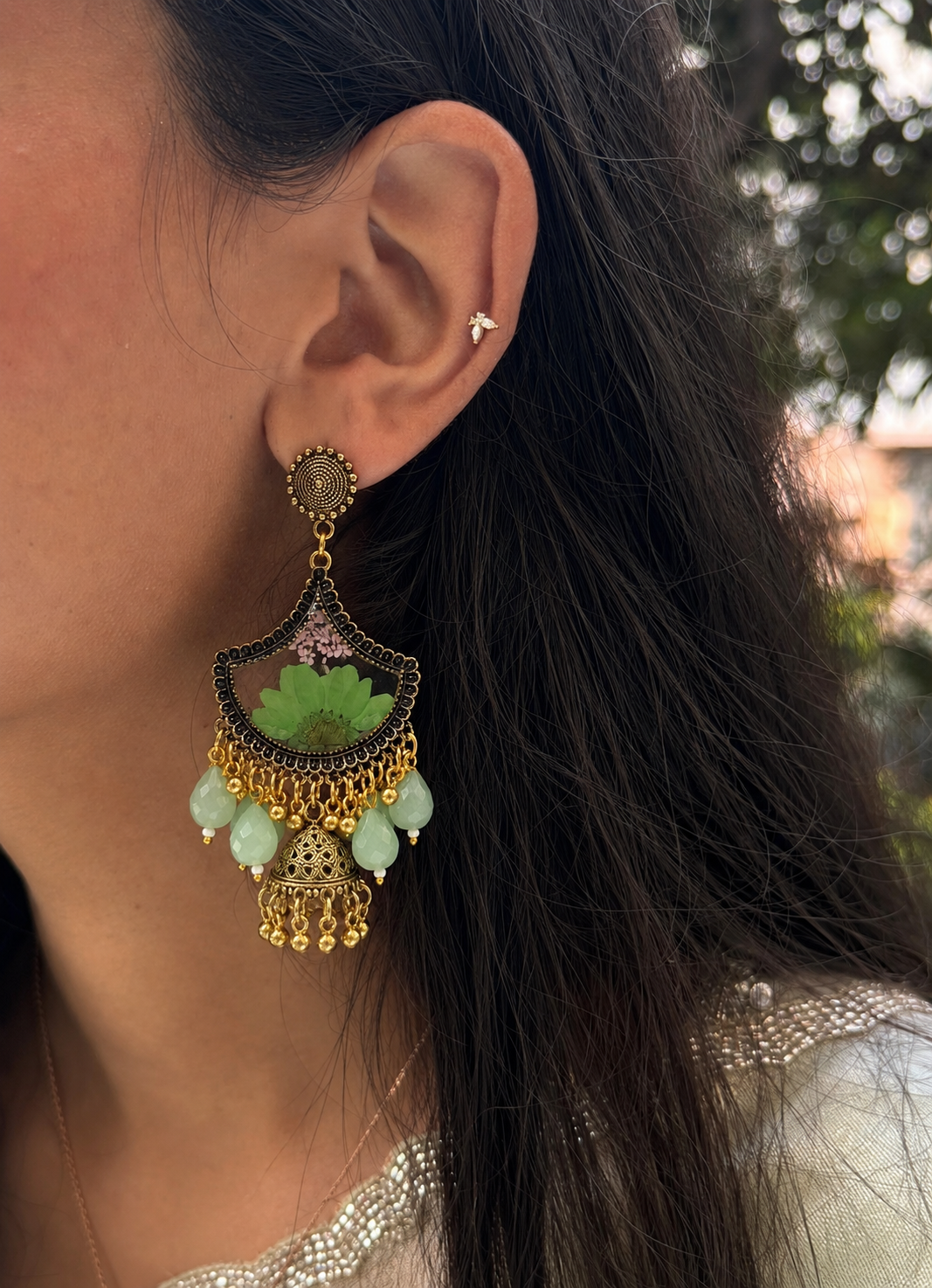 Green ghungroo jhumkas